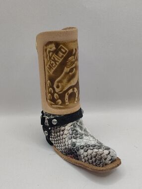 Mexican Cowboy Leather Snake Boot Tequila Shot Glass Handmade In Mexico